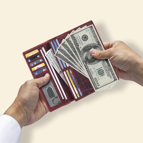 Image of Real Leather Women Wallet Leather with RFID Blocking -Trifold Card Holder Designer Ladies Clutch with ID Window Wallets, Red1, Small, Compact, Minimalist