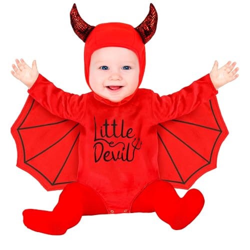 W WIDMANN MILANO Party Fashion - Disfraz de bebé murciélago o diablo, mono de felpa con gorro, disfraz infantil para Halloween y carnaval