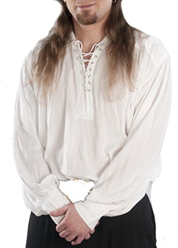 Dress Like A Pirate Steampunk Pirate Renaissance Reenactment Button Cuff Shirt-White-2X/3X