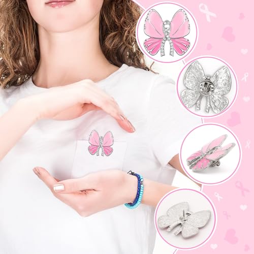 Image of 12PCS Pink Ribbon Butterfly Brooches, Breast Cancer Awareness Pins