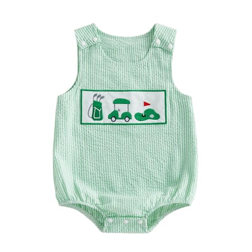 Fufuriprefer Baby Golf Outfit Summer Clothes Sleeveless Bodysuit Embroidery Tank Romper (Green 0-3 Months)