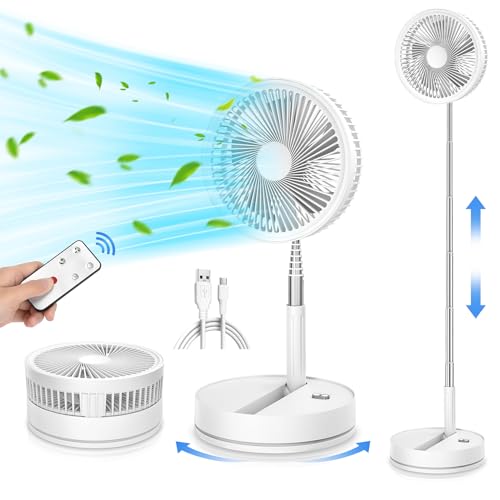 Oscilante Ventilador de Pie Portatil Silencioso con Mando, 9'' Plegable Suelo/Mesa Habitacion Bajo...
