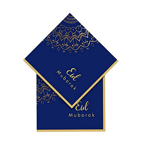 Blue And Gold Eid Mubarak Paper Napkins Set Of 16, Tpp-Set-Eid02