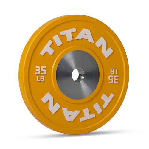 Titan Fitness Elite Olympic Bumper Plates Competition Weight Plates Rubber with Steel Hub Insert Sold as a Pair for Olympic Weightlifting and Cross-Training Workouts (35 LB Single)