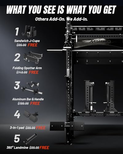 Image of Mikolo Anubis-2.0 Smith Machine with Weight Stack, 3 inchx3 inch All-in-One Power Cage with LAT Pulldown & Cable Crossover, 3200LBS Multi-Function Trainer with Aluminum Pulley System for Fitness Home Gym
