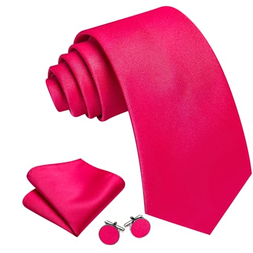Image of Barry.Wang Plain Men Silk Ties Extra Long Satin Necktie for Wedding Business Handkerchief Cufflinks Set Solid Colors
