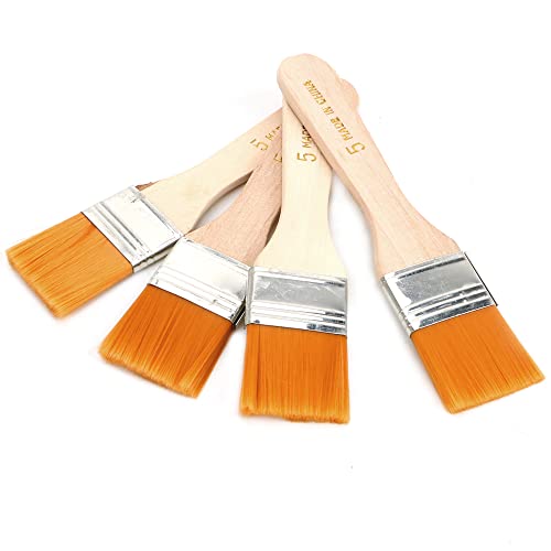Image of KRAFTMASTERS 4 Pcs Wooden Handle Flat Utility Paint Brush Set for Acrylic, Oil Painting