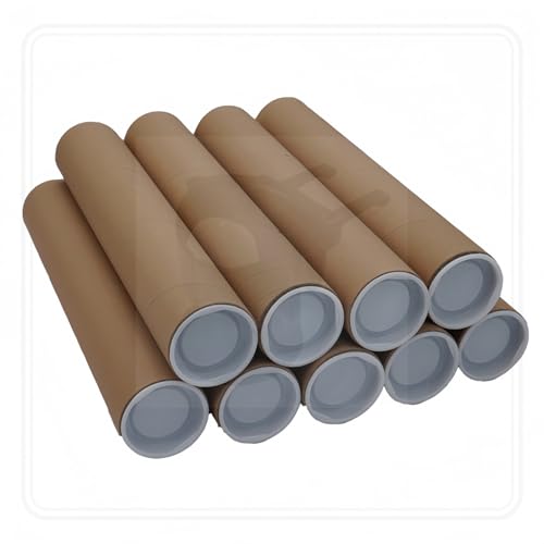 5本セット 紙筒 丸筒 紙管 ポスター収納ケース | 厚み3mm 丈夫な作り 両端キャップ付き | 内径50mm 長さ40cm 図面 絵画 カレンダー 梱包用 ((内径50mm、厚み3mm、長さ50cm))