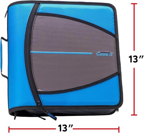 Case-it Mighty Fichário com zíper com aba de zíper, anel de vedação de 7,6 cm com abas de 5 cores, p