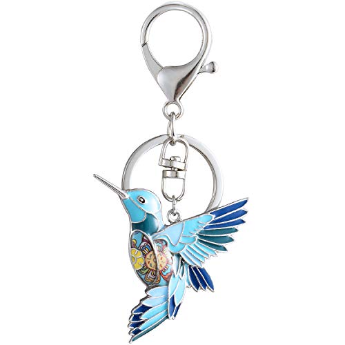 Luckeyui Cute Hummingbird Gift Keychains for Women Girls Blue Enamel Bird Keyring