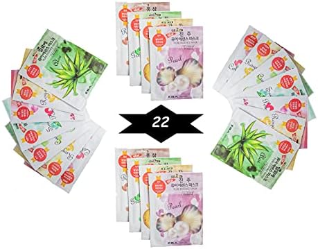 {EBA NATURE} 22 Pcs Combo-Pack, Premium Korean Pure Essence Facial Mask Sheet (11 Types x 2 pcs), Five Chemical Free : No Paraben, No Silicon, No Mineral Oil, No Artificial Colors, No Ethanol
