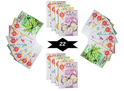 {Eba Nature} 22 Pcs Combo-Pack, Premium Korean Pure Essence Facial Mask Sheet (11 Types X 2 Pcs), Five Chemical Free : No Paraben, No Silicon, No Mineral Oil, No Artificial Colors, No Ethanol #TOP1