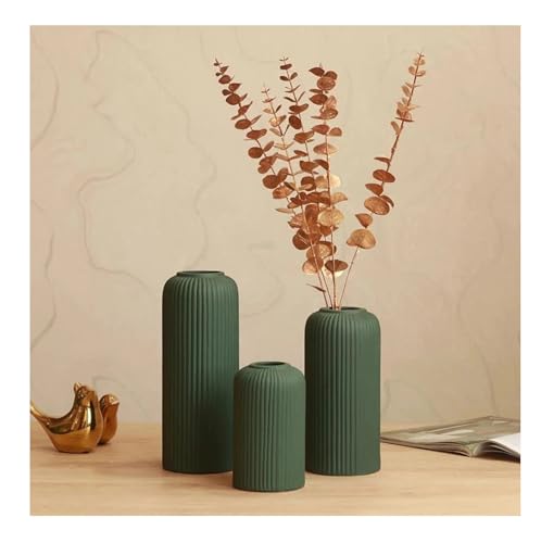Image of SPHINX Ribbed Pipe Ceramic Vase | Green 6 Inch Flower Vase for Pampas Grass, Money Plant & Live Plants | Decorative Centerpiece Vase for Home, Office & Gifting | Vase Only (No Flowers)