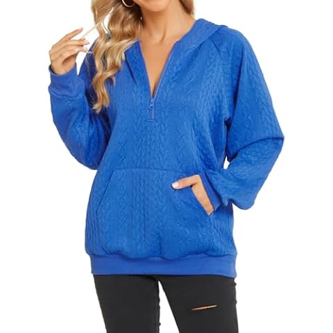 WEIYAN Womens Half Zip Sweatshirt Fall Fahsion Long Sleeve Pullover Tops Loose Hoodie Outfits with Pockets(Blue,XL) Cover