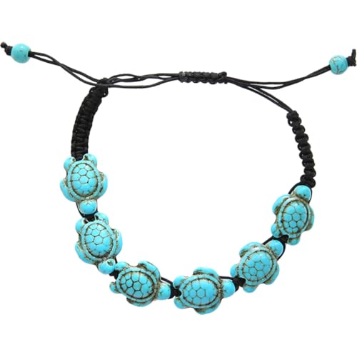 WESIEVYA Pulsera para Mujer Diseño de Tortuga en Turquesa y Nylon, Pulsera Trenzada Ajustable Adecuado para Uso Diario y Estilo Minimalista