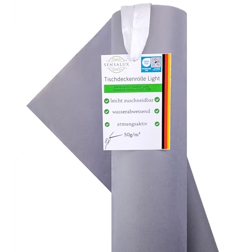 Sensalux Light Tischdeckenrolle, Oeko-TEX ® 100 - Made in Germany - 25m lang (Farbe nach Wahl), 1,10m x 25m, grau, stoffähnliches Vlies, ideal für Jede Party, Vereinsfeier, Geburtstagsfeier