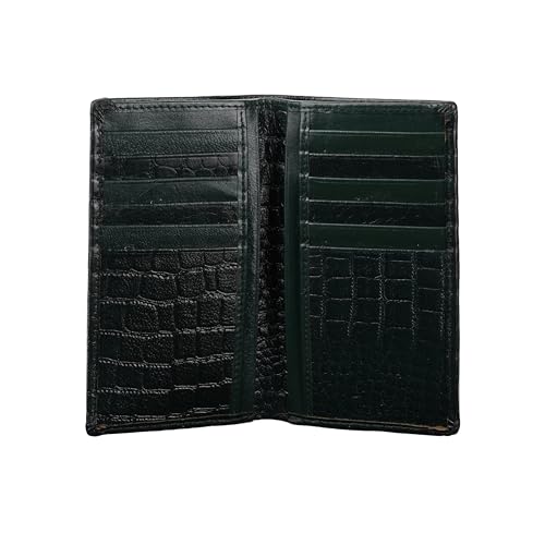 Image of Croco Pattern Genuine Leather Long Wallet | for Men & Women RFID Protected | 12 Card Slots | Travel Accessories (Green)