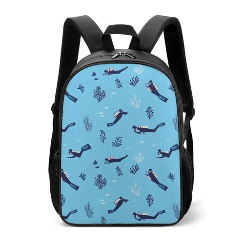 Scuba Diving Pattern Travel Backpack Casual Daypack Shoulder Bag with Adjustable Shoulder Straps for Hiking