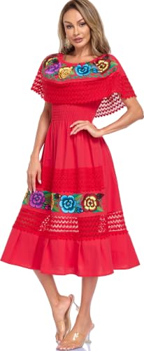 Image of YZXDORWJ Women Embroidered Mexican Peasant Casual Sexy Lace Off-Shoulder Long Dress
