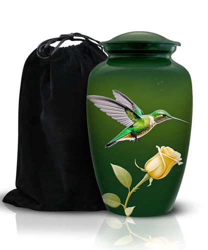 Image of Hummingbird Cremation Urn for Adult Human Ashes - Handcrafted Large Funeral Urn - Decorative Memorial Urn with Peaceful Floral Design for Men or Women, 200 Cu /in