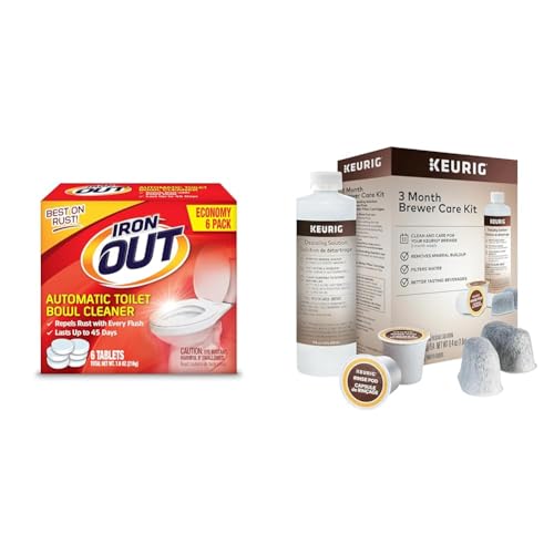 Iron OUT Automatic Toilet Bowl Cleaner, Repel Rust and Hard Water Stains with Every Flush & Keurig 3-Month Brewer Maintenance Kit Includes Descaling Solution
