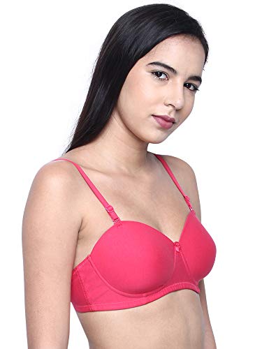 Image of INKURV Cotton Rich Padded T-Shirt Bra for Women, Seamless, Non-Wired with Detachable Straps, Sweet Heart Neckline, Everyday Bra 3 /4th Coverage with no spillage- ROMI Combo of 2