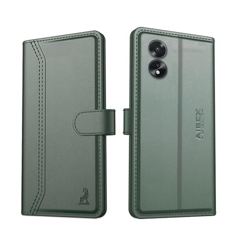 Image of AIBEX Compatible for Oppo A18 4G / Oppo A38 4G Flip Cover Leather Finish | Inside TPU with Card Pockets | Wallet Stand | Complete Protection Flip Case - Green