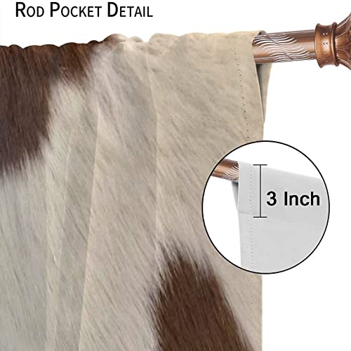 Gy Retro Cow Print Curtains For Children,Farmhouse Animal Skin Theme Window Drapes Bedroom,Vintage Brown Cow Fur Window Treatment 42" X 45" #TOP5