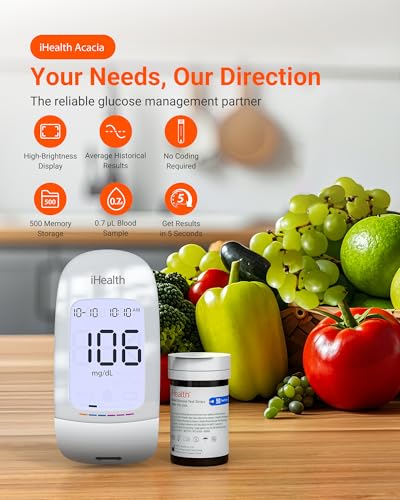 iHealth Acacia Blood Glucose Monitor Kit, 100 Glucometer Strips, 100 Lancets, 1 Blood Sugar Monitor, 1 Lancing Device, 1 Travel Bag, No Coding, Portable Blood Sugar Testing Kit, Diabetes Testing - Image 3