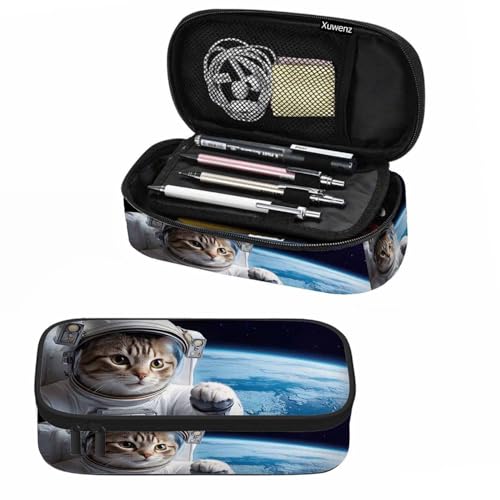 Image of Cat Astronaut Pencil Case Cute Animal Universe Sky Land Space Earth Pencil Bag Pen Markers Pouch Holder Organizer for Boy Girl School Students