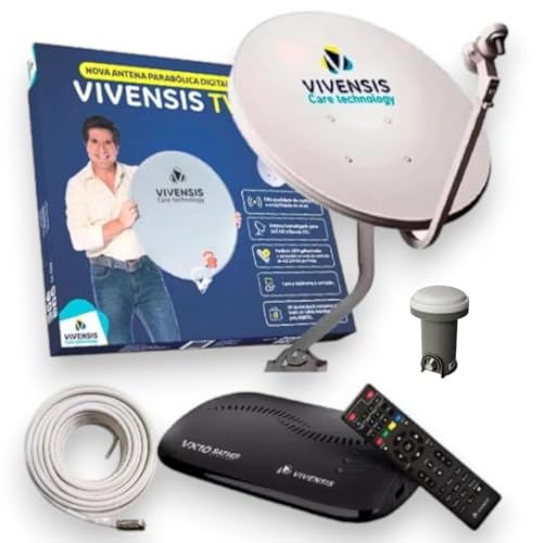 Kit Antena Parabólica 60cm com 1 Receptor Vx10 com Cabo 15M + Lnbf Simples