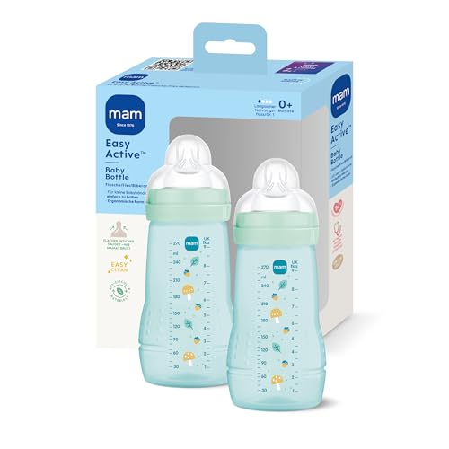 MAM Easy Active Babyflasche | 0+ Monate | Stillfreundliche Milchflasche für Neugeborene | 94% Akzeptanz | Trinkflasche für Babys mit Sauger Gr. 1 | 270 ml | Pilze