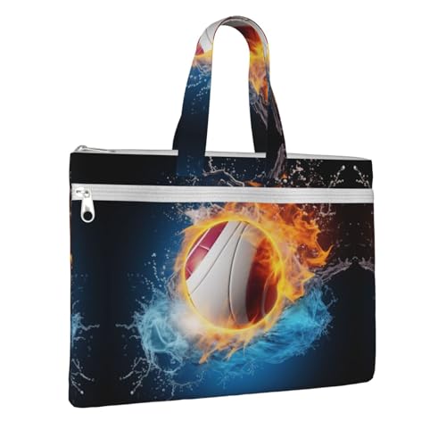 Ice And Fire Volleyball Print Canvas Tote File Bag Suitable For Studying, Traveling, Traveling, Commuting, Etc.2