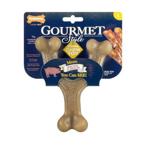 Nylabone maximale Stärke Robustes Extremes Gourmet Querlenker Hundekauspielzeug, mit zusätzlichem Speckgeschmack im gesamten Knochen, Groß, für Hunde 0-23kg