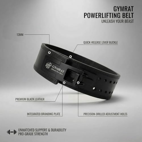 Image of GYMRAT 13MM Adjustable Weightlifting Lever Belt for Man and Women, Weightlifting with Adjustable Heavy Duty Buckle, Professional Weight Lifting Belt (13MM BLACK EDITION, S)