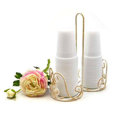 Porte-gobelet Distributeur Organisateur Rack, Distributeur de Gobelet en Carton Vintage Shabby Chic - Lis Florentine - 20x25 - Ivoire Antique/Effet de Rouille - Fer forgé Cover