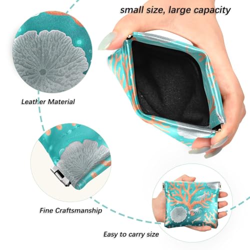 Coral and Shrimp Patterns Mini Coin Purse, Leather Small Coin Wallet, Leather Squeeze Coin Purse Pouch Change Holder For Men & Women2