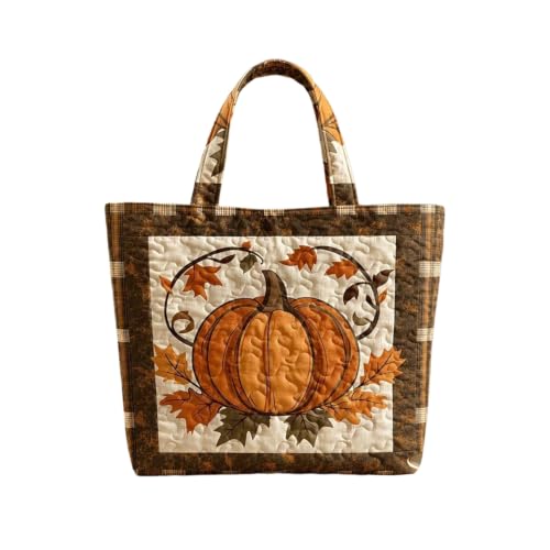 Vintage Quilted Tote Bag With Pumpkin Print, Handbags For Women, Fall Bag - image 1