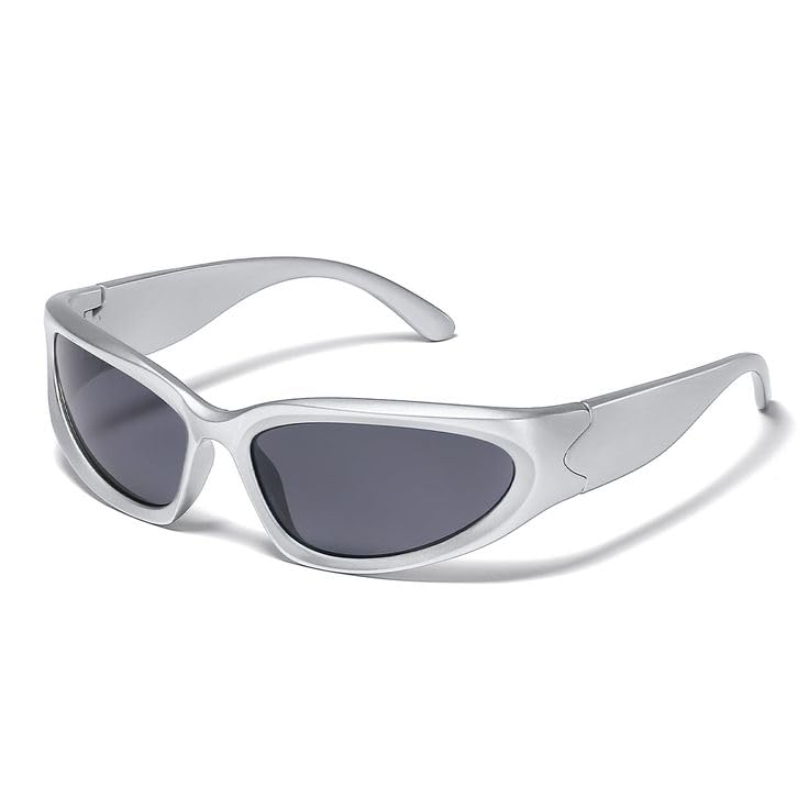 EYESENTIALS Wrap Round Sunglasses for Men and Women, Rectangle Shape, UV400 Protection, Grey Frame, Black Lens, Medium Size-picture-18