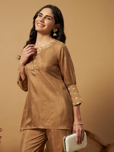 Image of Women Printed 2-Piece Silkblend Kurta & Pants Set
