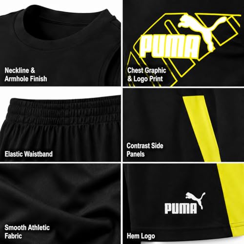 Image of PUMA Active Boys Shorts Set - 2 Piece Dry Fit Sleeveless Basketball Boys Athletic Shirts and Boy Shorts Matching Set (4-16)