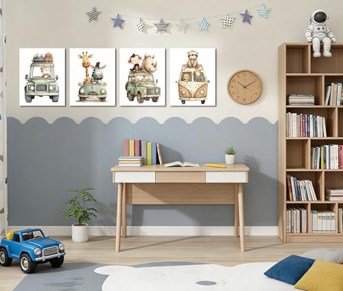 Image of Frimeeme Animal Car Safari Wall Art Prints, Set of 4, 8x10 Inch, Unframed