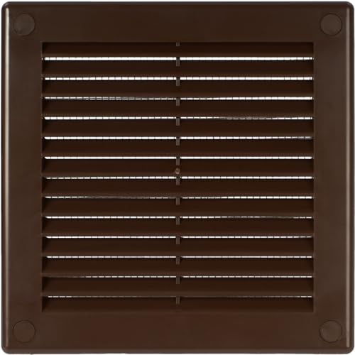 Vent Systems 11,4 x 11,4 cm braune Lüftungsschlitzabdeckung – flache quadratische Lüftungsschlitze – Gitterabdeckung – integrierter Insektenschutz – HVAC-Entlüftungsöffnungen für Badezimmer, Heimbüro,