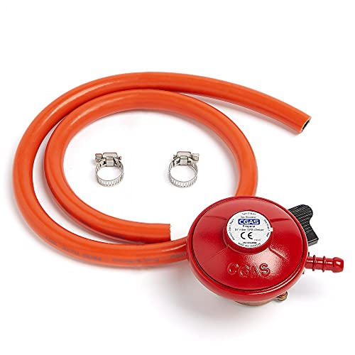 VonHaus Propane Gas Regulator 27mm for BBQs Fire Pits Patio Heaters Comes with 80cm Hose & 2 Clips Compatible with Most Popular Gas Cylinders/Tanks/Bottles Quick Connect Durable