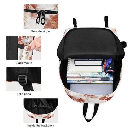 Backpack Lunch Box Set Large Capacity Travel Backpacks and Insulated Lunch Bag for Commute Hiking Picnic Vintage Maple Print3