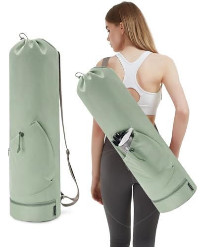 Yogatasche mit Nassfach und Flaschentasche Sporttasche Damen Verstellbarer Schultergurt Gym Yoga Tasche für Pilates Yogamatten & Yoga-Zubehör, Grün(Patent Angemeldet)