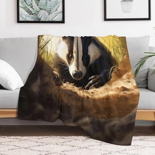 Couvre-lit couverture de canapé motif blaireau impression 3D flannel - 3