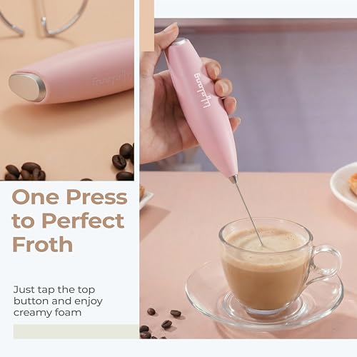 Image of Lifelong Handheld Milk & Coffee Frother with Stand | 2AA Battery-Operated, Stainless-Steel Whisk | Foamer for Coffee, Cream, Matcha, Egg Beater | Portable Kitchen Appliance for Whipping & Mixing(Pink)