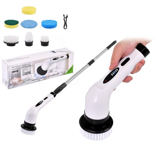 SKY-TOUCH Electric Rotating Cleaning Brush Cordless Multi-Functional Cleaning Brush Equipped With 7 Replaceable Brush Heads 2 Adjustable Speeds Suitable for Bathrooms Kitchens Bathtubs Glass