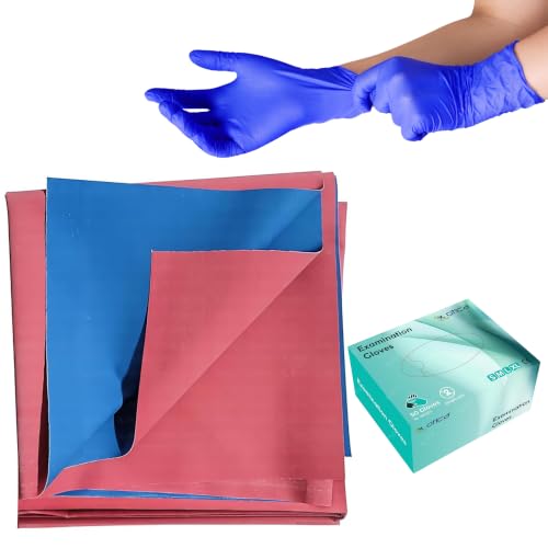 Image of OTICA Mackintosh Waterproof Rubber Bed Sheet (2 Meter) with Nitrile Blue Exam Hand Gloves 50 pcs (Large) - Reusable Bed Protector Mat for Hospital & Home Use, Medical Examination Gloves